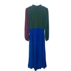 Kurt Lyle Dutchess Duke Colorblock Long Sleeve Maxi Dress Green/Blue/Red Size M